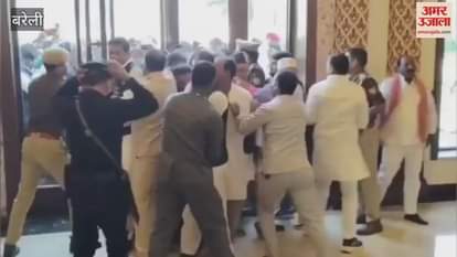 SP workers were pushed out by security personnel who had come to meet Akhilesh Yadav