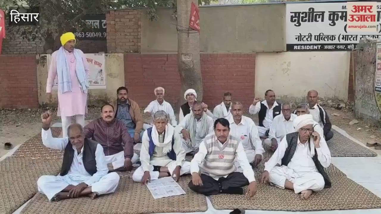 Farmers staged a sit-in outside the Adampur tehsil office in Hisar demanding compensation.