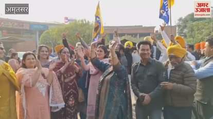 Aam Aadmi Party celebrates in Amritsar after winning the Tarn Taran seat