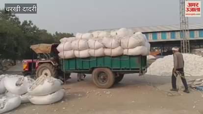 Tractors queue up at the new grain market in Dadri