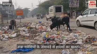 कानपुर: गंगागंज स्थित विद्यार्थी नगर की सड़क पर लगा कूड़े का अंबार