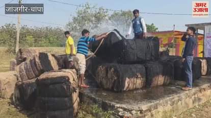 Fire breaks out at Lagra Cooperative Society in Janjgir Champa 19 bundles of gunny bags gutted