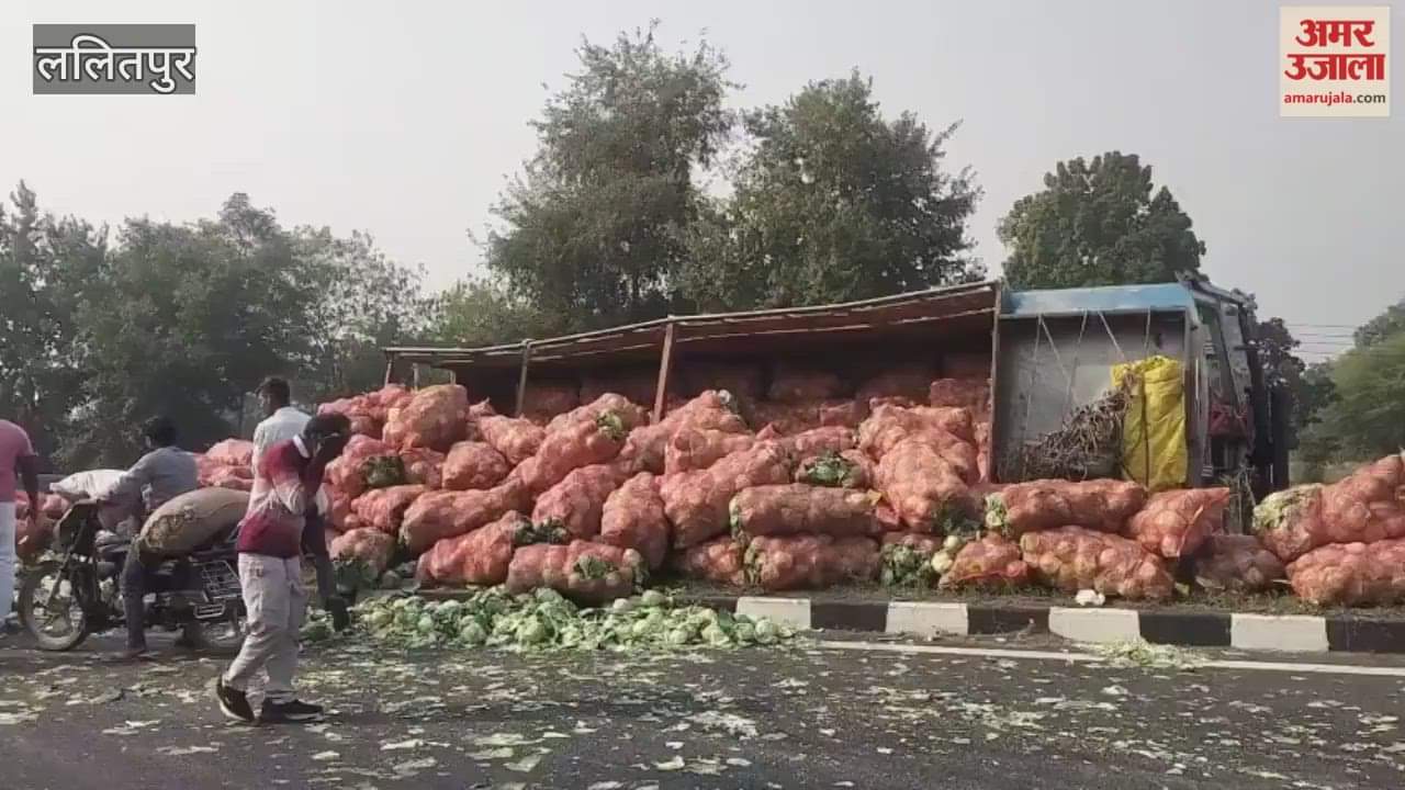 Video: A truck loaded with cabbage, going from Nagpur to Delhi, overturned on the Lalitpur Highway
