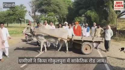 Villagers staged a symbolic road blockade in Gokulpura