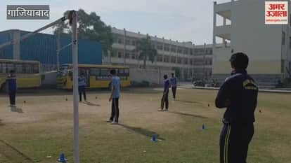 Ghaziabad: Volleyball competition at the Sports Academy playground in Muradnagar