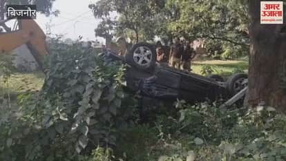 Bijnor: Chairman's advocate sister's Scorpio went out of control and overturned in Kiratpur, two injured