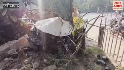 car rammed into wall while trying to save Thar In Faridabad video