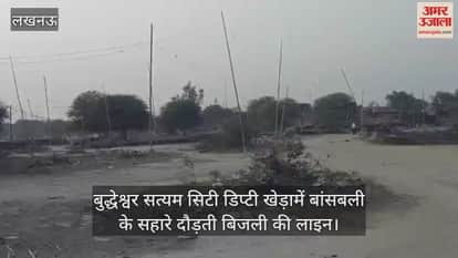 Video :  बुद्धेश्वर सत्यम सिटी डिप्टी खेड़ामें बांसबली के सहारे दौड़ती बिजली की लाइन