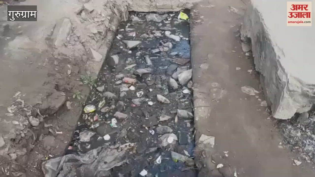 Drain water accumulated on road leading to Tawdu at Bilaspur Chowk in Gurugram