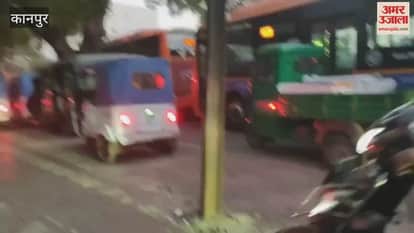 Kanpur: Traffic jam at Shivkatra turn in Chakeri, vehicles lined up