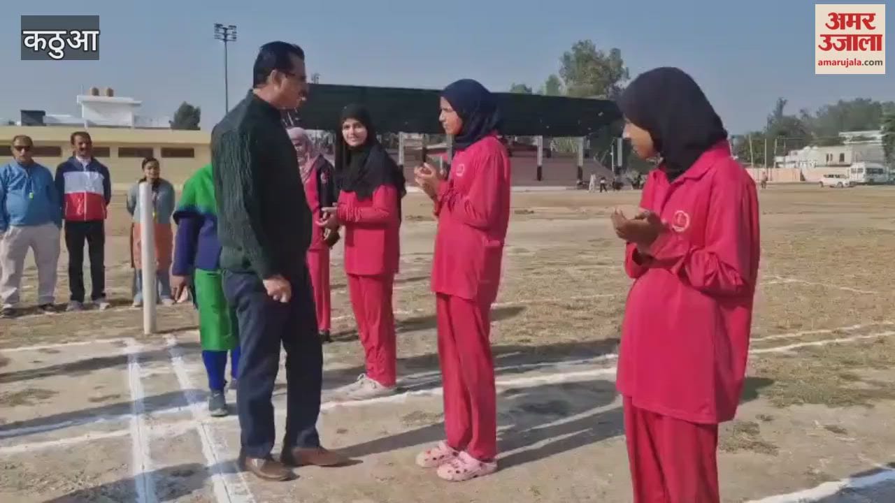 Kho-Kho tournament grand inauguration at Kathua Sports Stadium; participants showcase their skills.