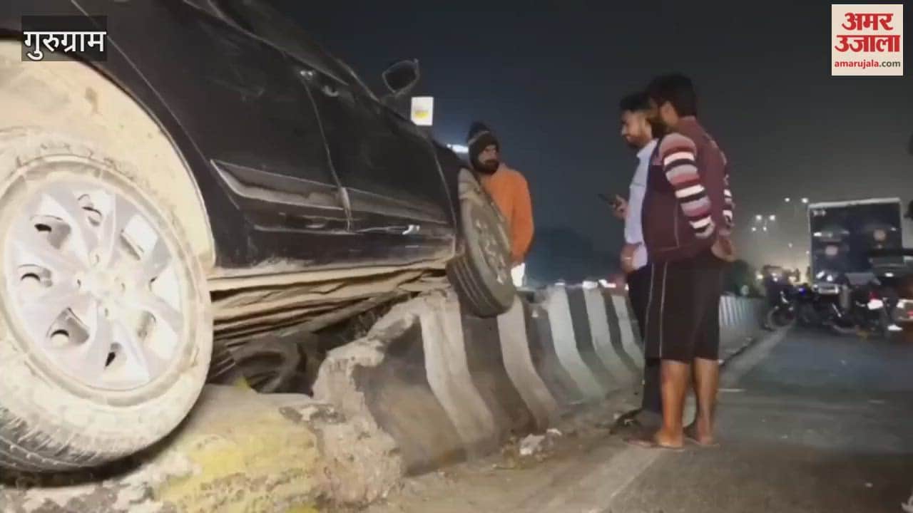 Speeding vehicle went out of control and climbed on highway divider in Gurugram