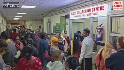 long queue of patients formed at blood testing room of BK Civil Hospital in Faridabad