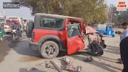 car was severely damaged in a road accident in Faridabad