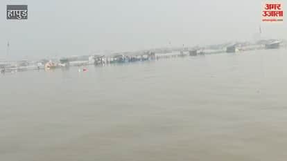 Rising water levels in the Ganges at Brajghat have submerged temporary ghats, posing a safety risk to devotees