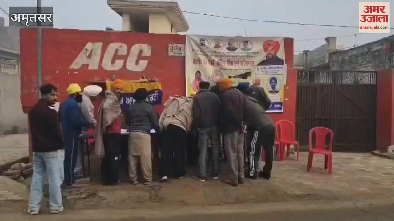 People lined up to cast their votes for Block Committee and District Council elections in Amritsar
