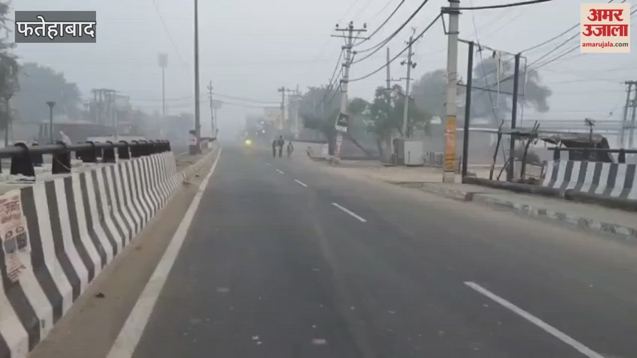 first fog of the season descended on Tohana in Fatehabad; vehicles moved slowly with their lights on.