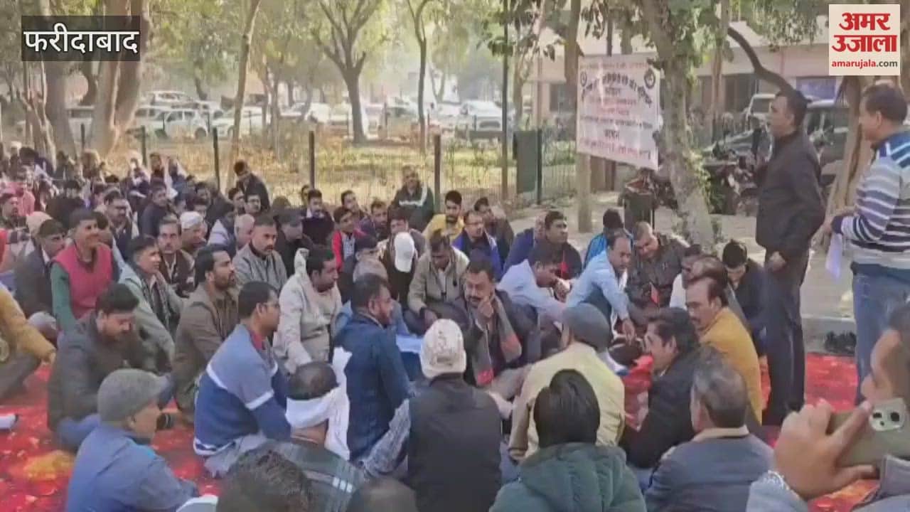protest against employee online transfer policy at Electricity Headquarters in Faridabad