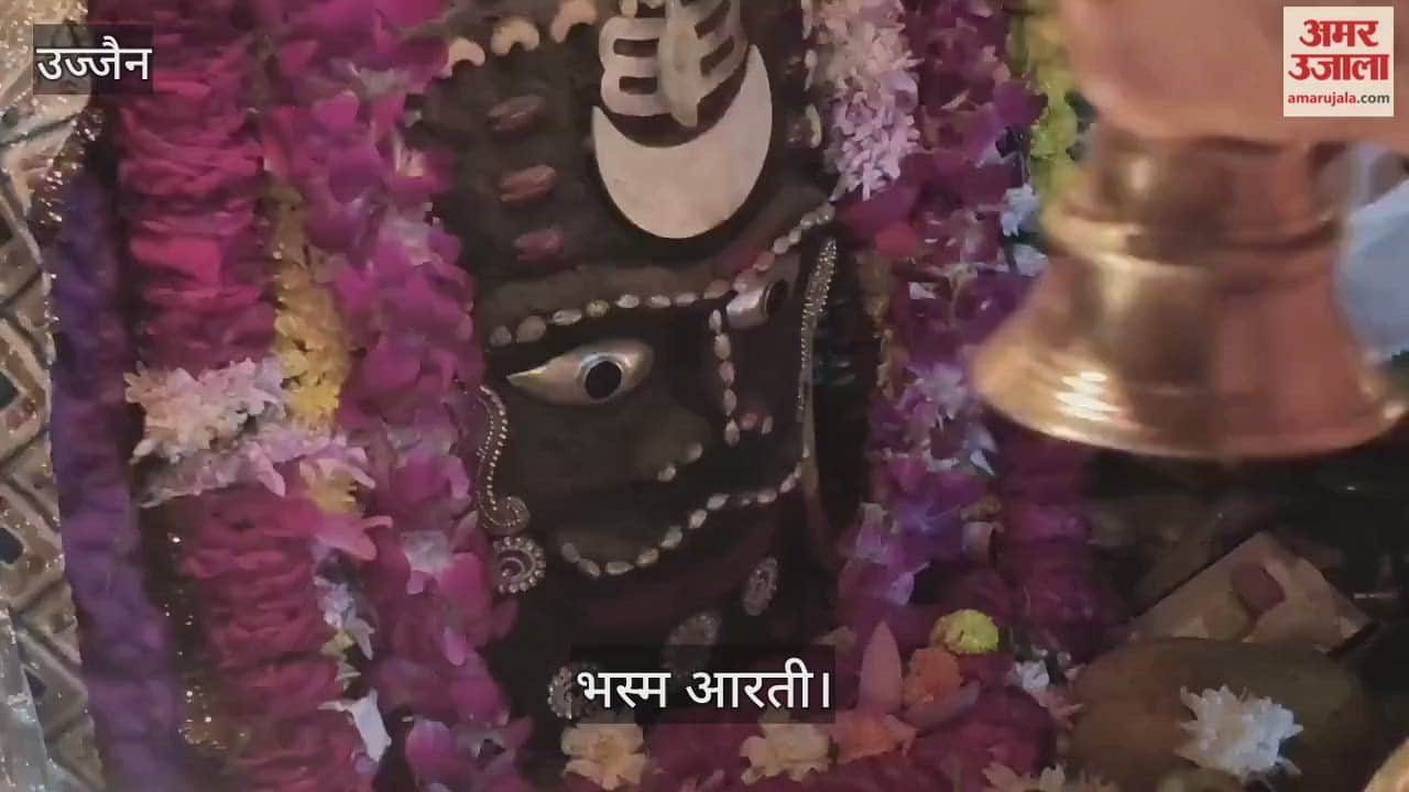 Ujjain News: Baba Adorned with Moon Crest, Tripund and Bhang; Devotees Offer Prayers During Bhasma Aarti