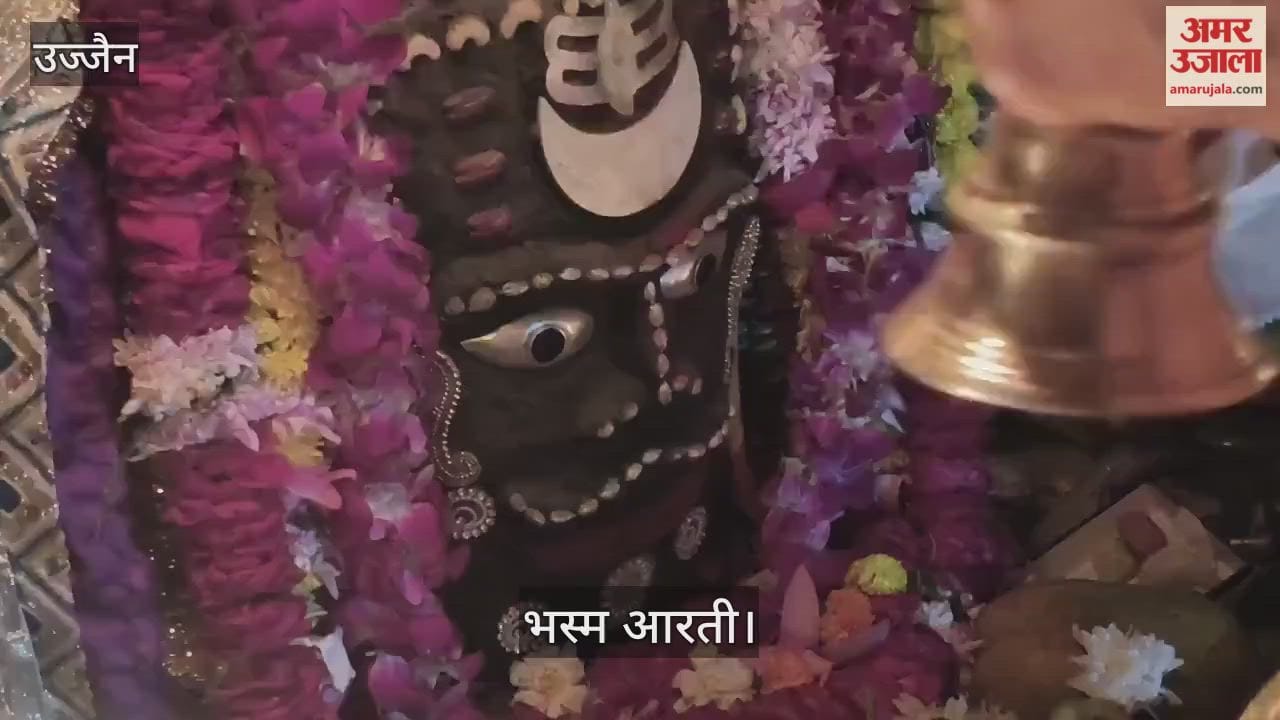 Ujjain News: Baba Adorned with Moon Crest, Tripund and Bhang; Devotees Offer Prayers During Bhasma Aarti