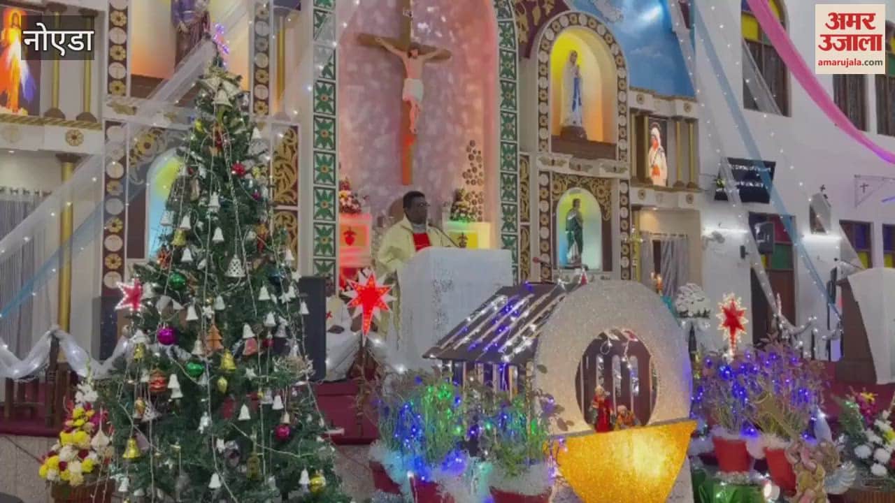 St. Joseph Church in Greater Noida is decorated with colorful garlands and lights