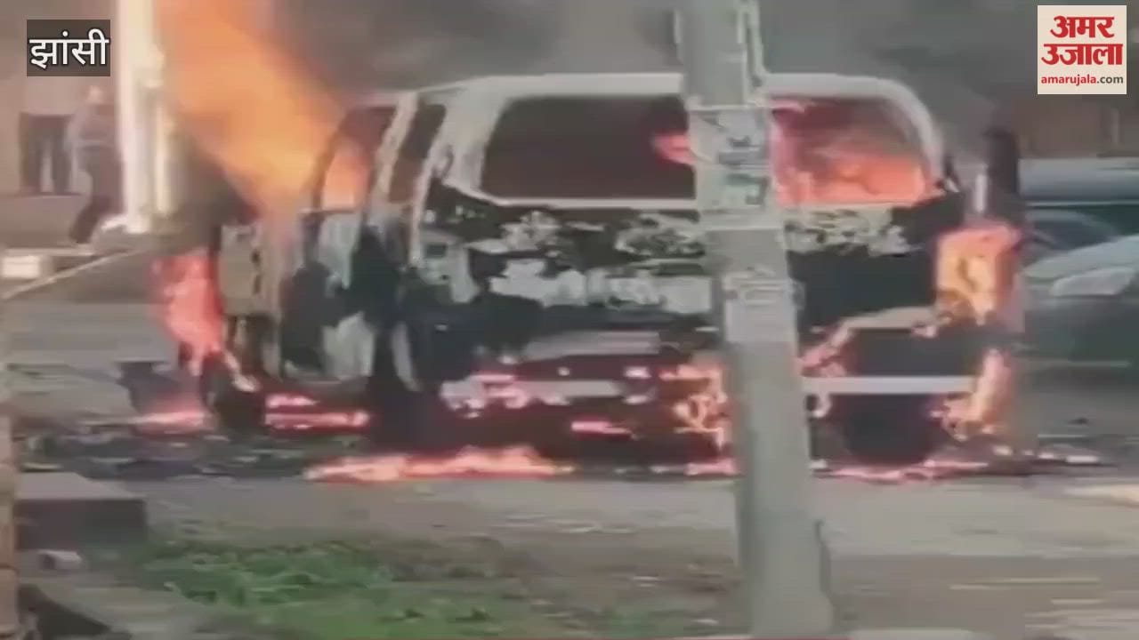 Video: Ambulance catches fire during gas refilling in Jhansi