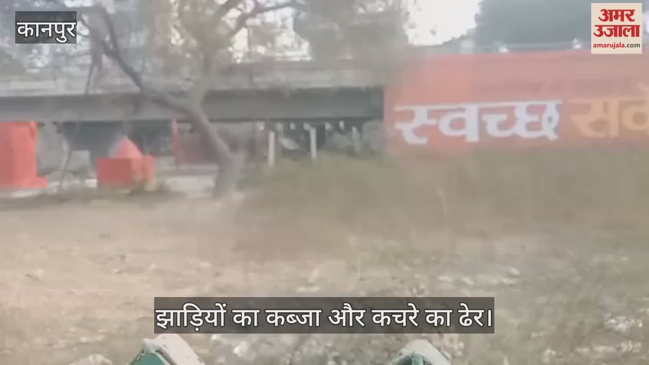 कानपुर: ग्रीन बेल्ट के मंदिर के पीछे गंदगी का अंबार; झाड़ियों और कचरे के बीच आस्था