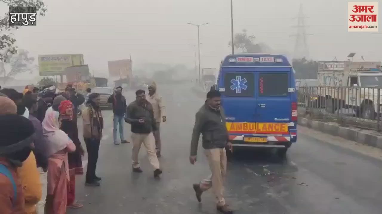 accident occurred on the Brijghat flyover in Hapur; a woman riding a motorcycle died after being hit by a truck, and two others were injured