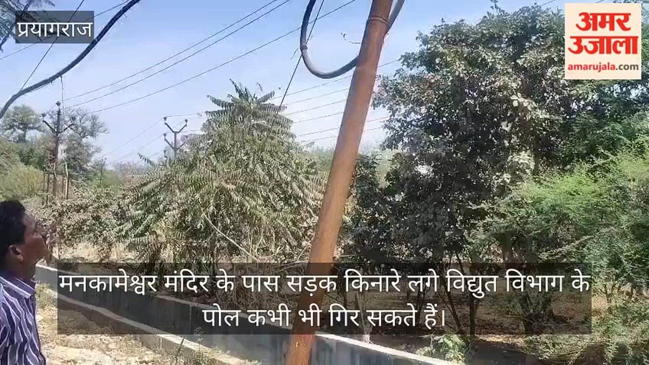 The electricity department poles installed on the roadside near Mankameshwar temple can fall at any time.
