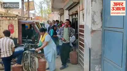 Huge crowd of customers gathered for gas cylinders