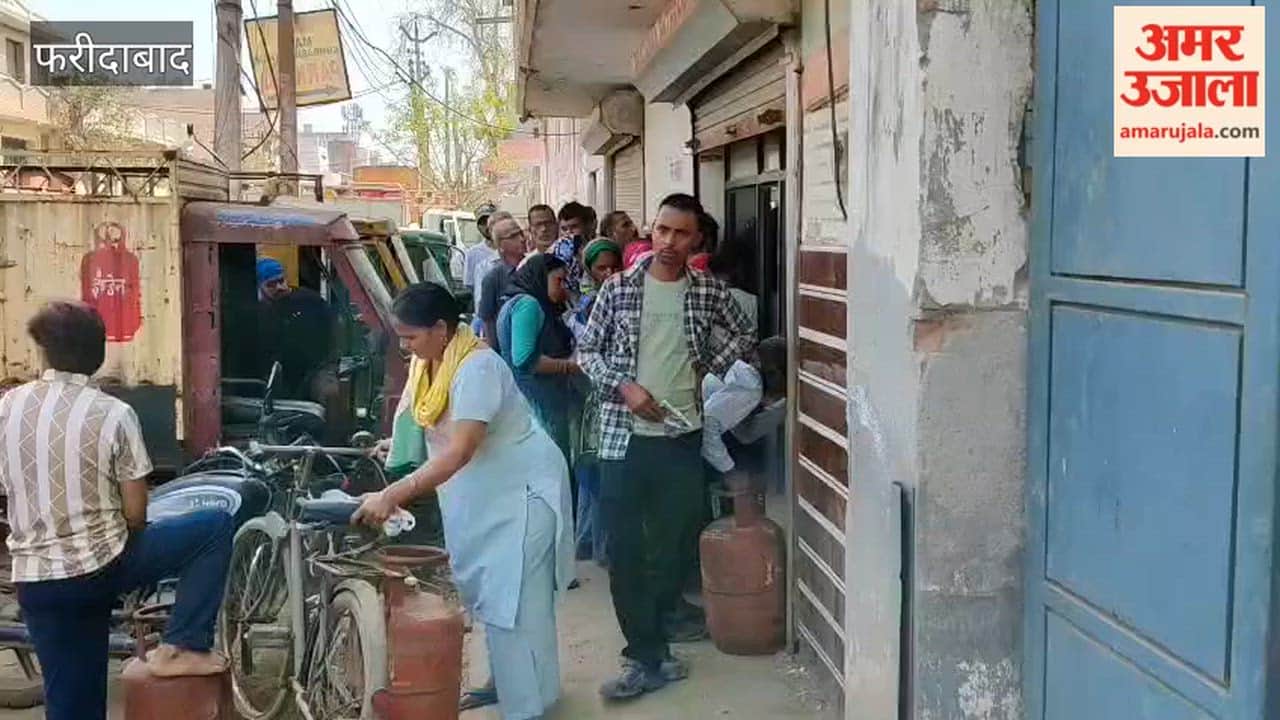 Huge crowd of customers gathered for gas cylinders