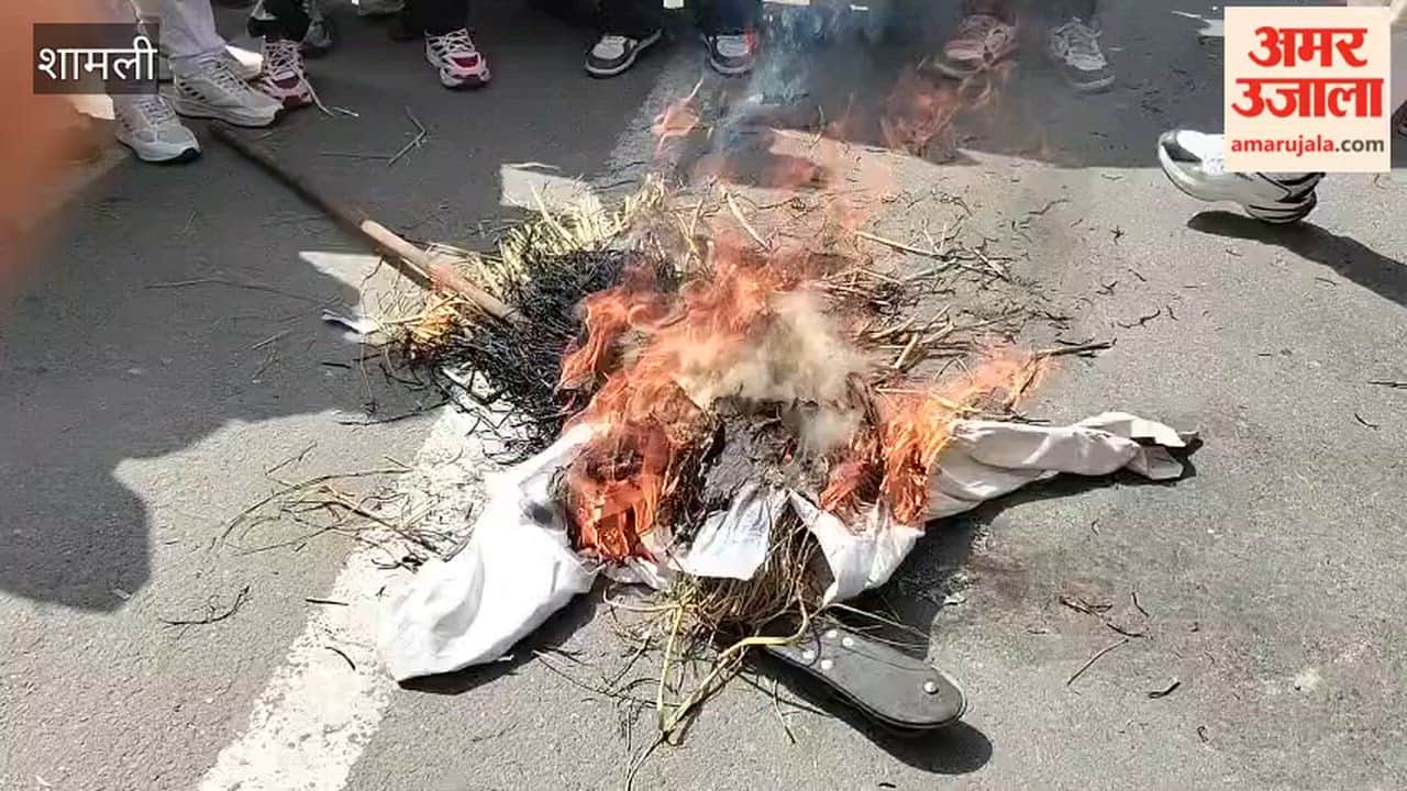 Shamli: National Bajrang Dal workers burn effigy of Bihar-based Maulana