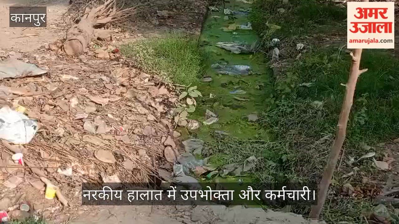 कानपुर: केस्को दफ्तर के सामने बजबजा रहा नाला; कचरे और बदबू के बीच बिजली बिल भरने को मजबूर उपभोक्ता