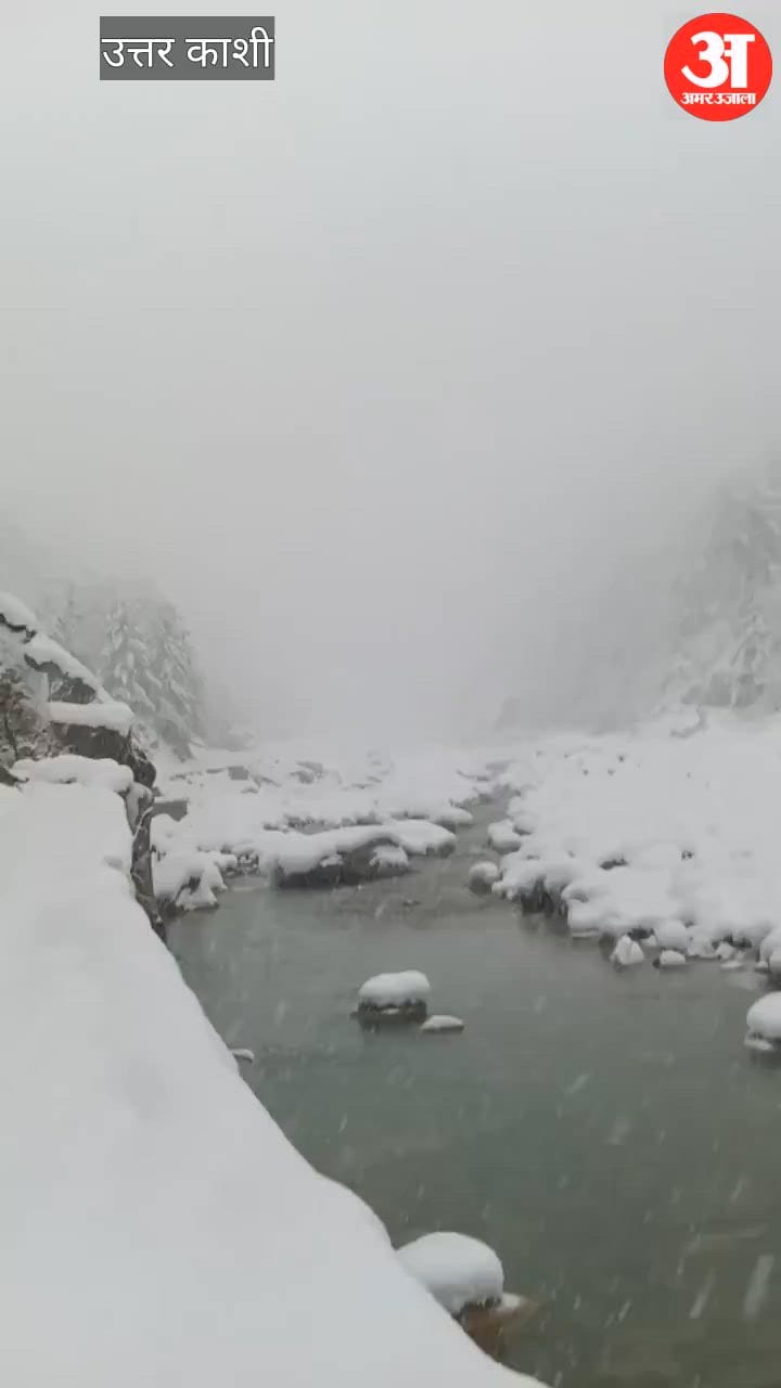 Uttarkashi: गंगोत्री और यमुनोत्री धाम में सुबह से लगातार बर्फबारी जारी, हर जगह बिछी सफेद चादर