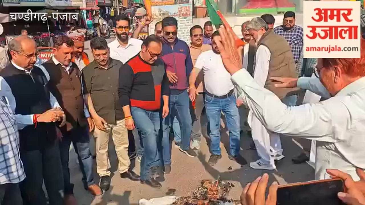 BJP Burns Effigy of AAP Government in Pathankot
