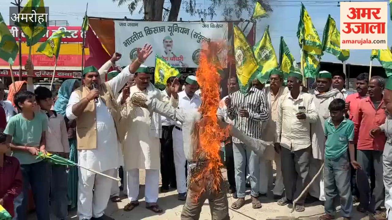 The BKU Sanyukt Morcha expressed its outrage by burning an effigy of an industrial unit