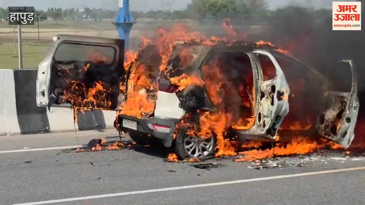 Massive Fire Engulfs Moving Car in Hapur; Mother and Son Have Narrow Escape