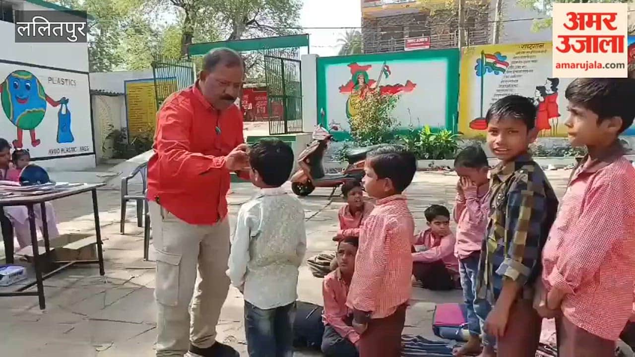 On the first day of the new academic session, the children who came to school were welcomed with tilak.