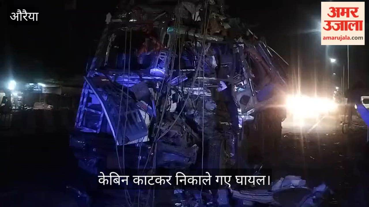 Auraiya Truck Crashes into Parked Dumper on Kanpur Etawah Highway Driver and Son Critically Injured