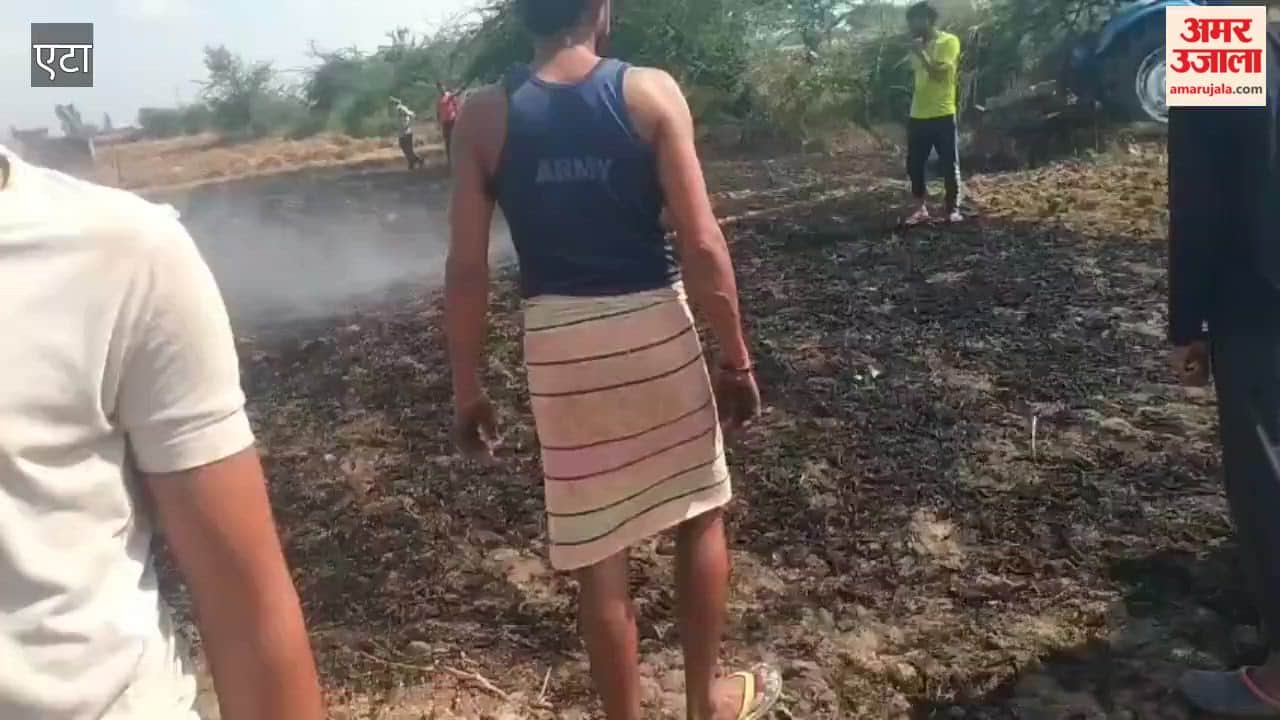 Fire breaks out in field due to sparks falling from high-tension power line