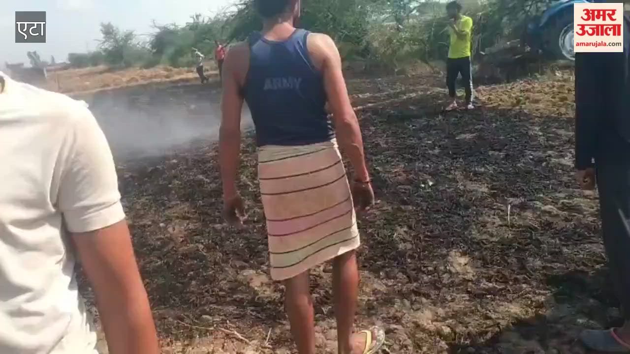 Fire breaks out in field due to sparks falling from high-tension power line
