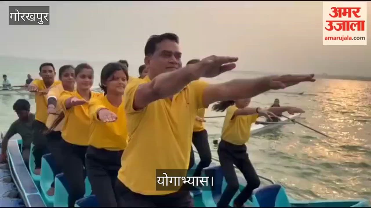 Mass yoga session held on the banks of Ramgarh Tal; DDU students and teachers performed yoga asanas.