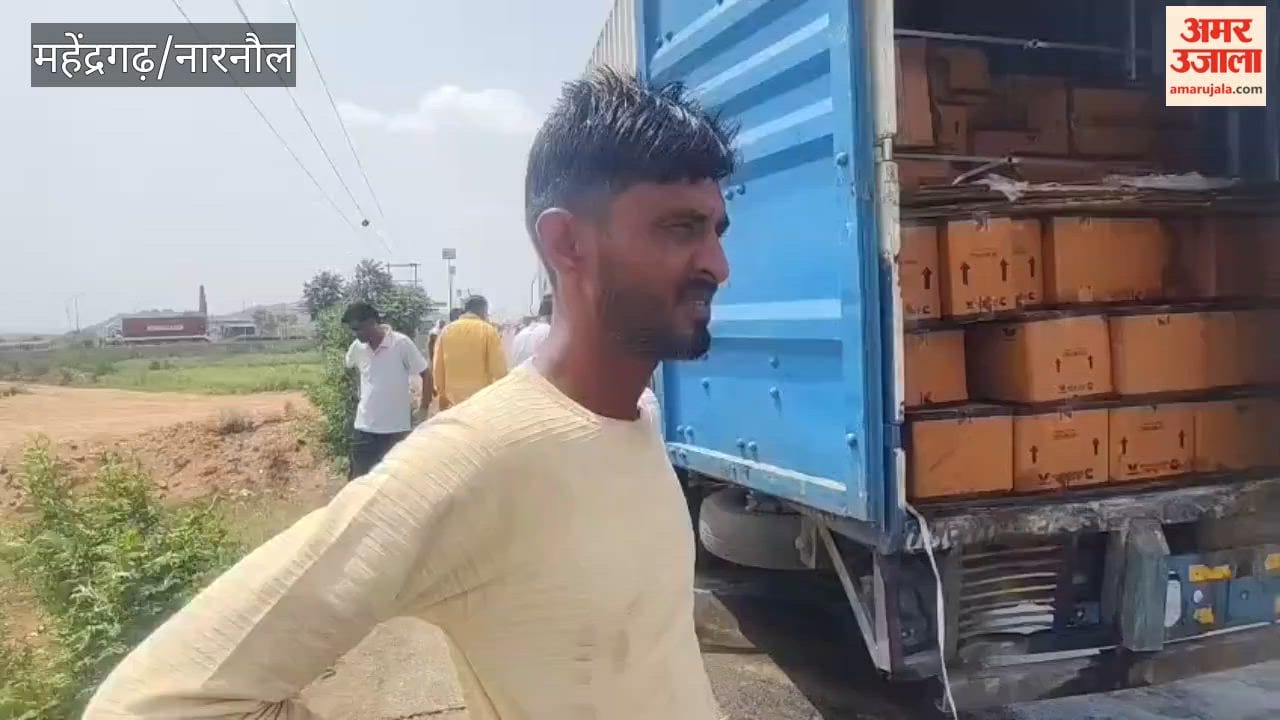 Massive fire breaks out in an oil-laden container near the Nangal Nuniya flyover in Narnaul; major tragedy averted thanks to the driver's alertness.