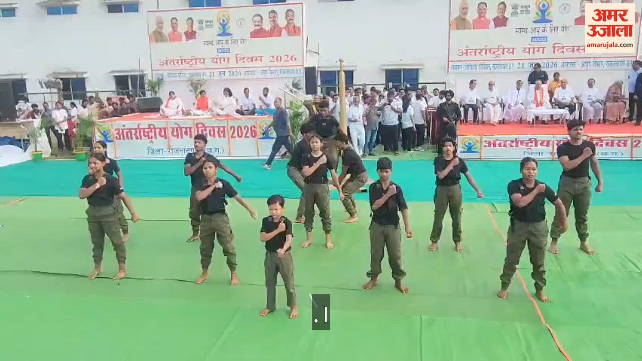 Mass yoga practice and Mallakhamb demonstration on International Yoga Day in Rajnandgaon