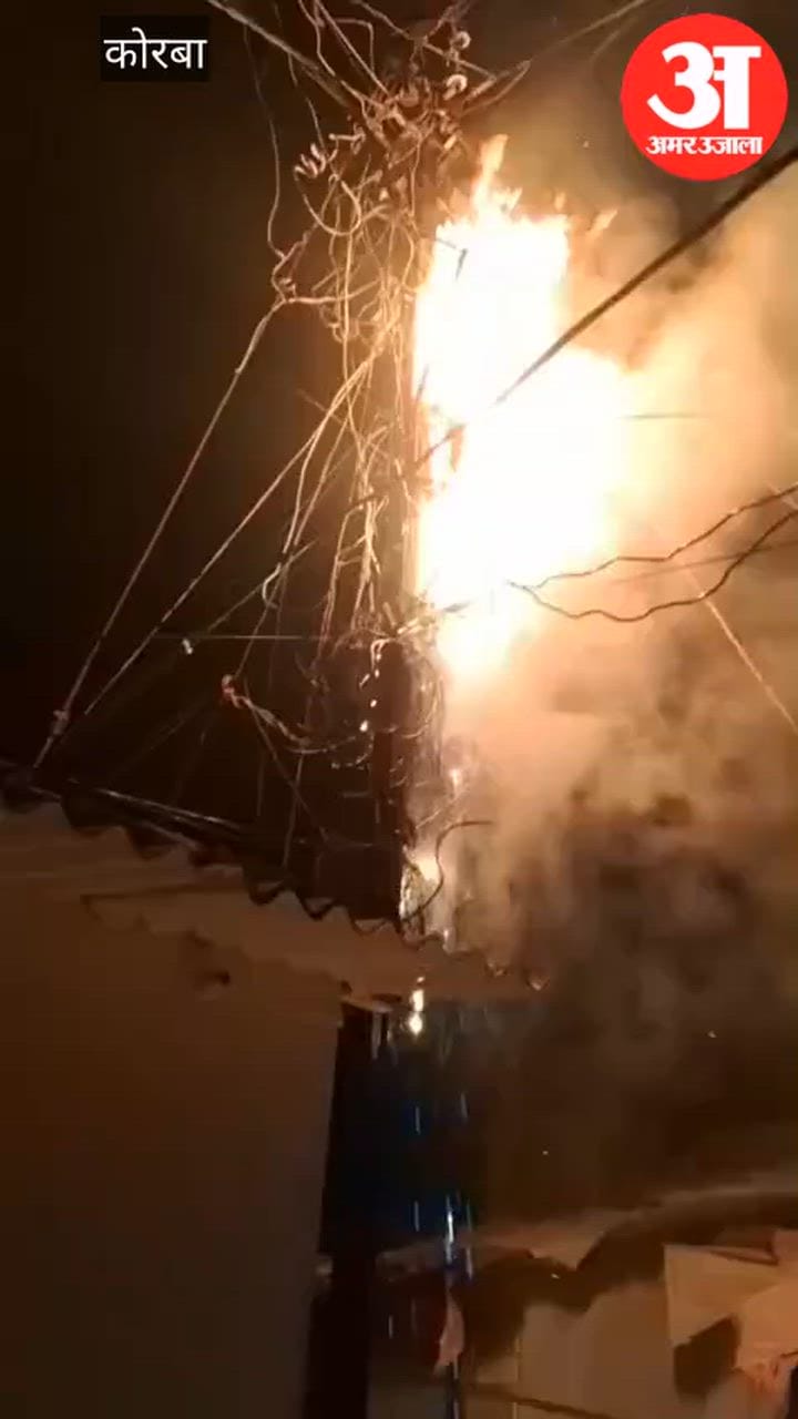 Massive fire breaks out on an electricity pole