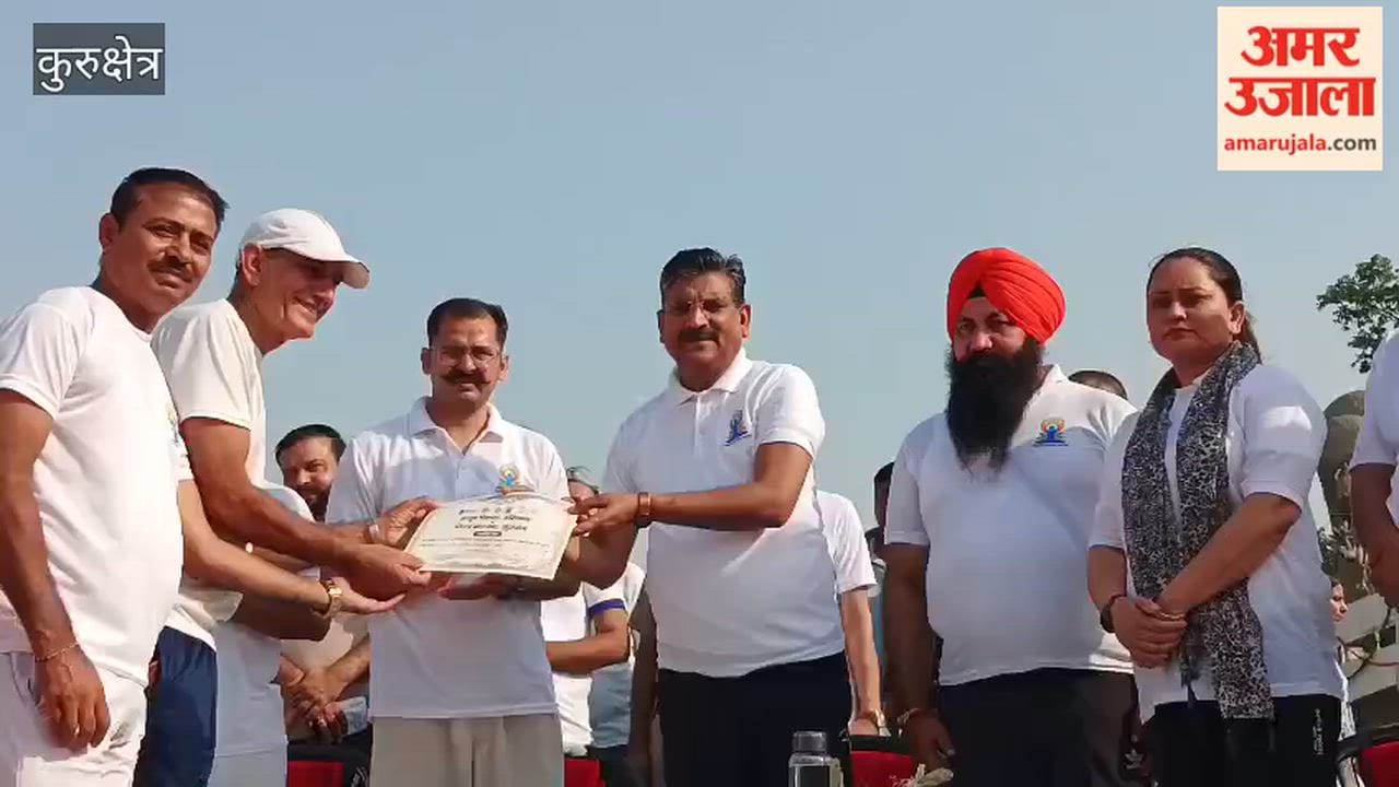 Yoga Day celebrated for the first time at the Mahabharata Experience Centre complex in Kurukshetra.