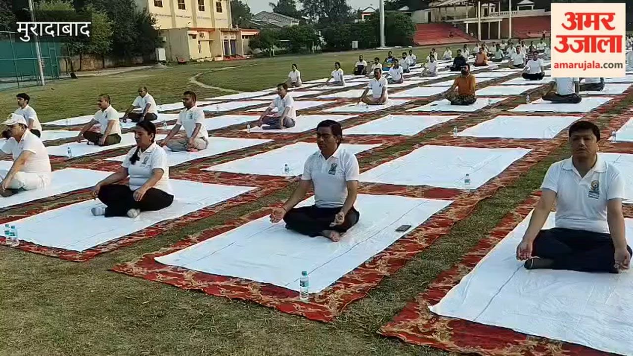 Four thousand people performed mass yoga at Sonakpur Stadium
