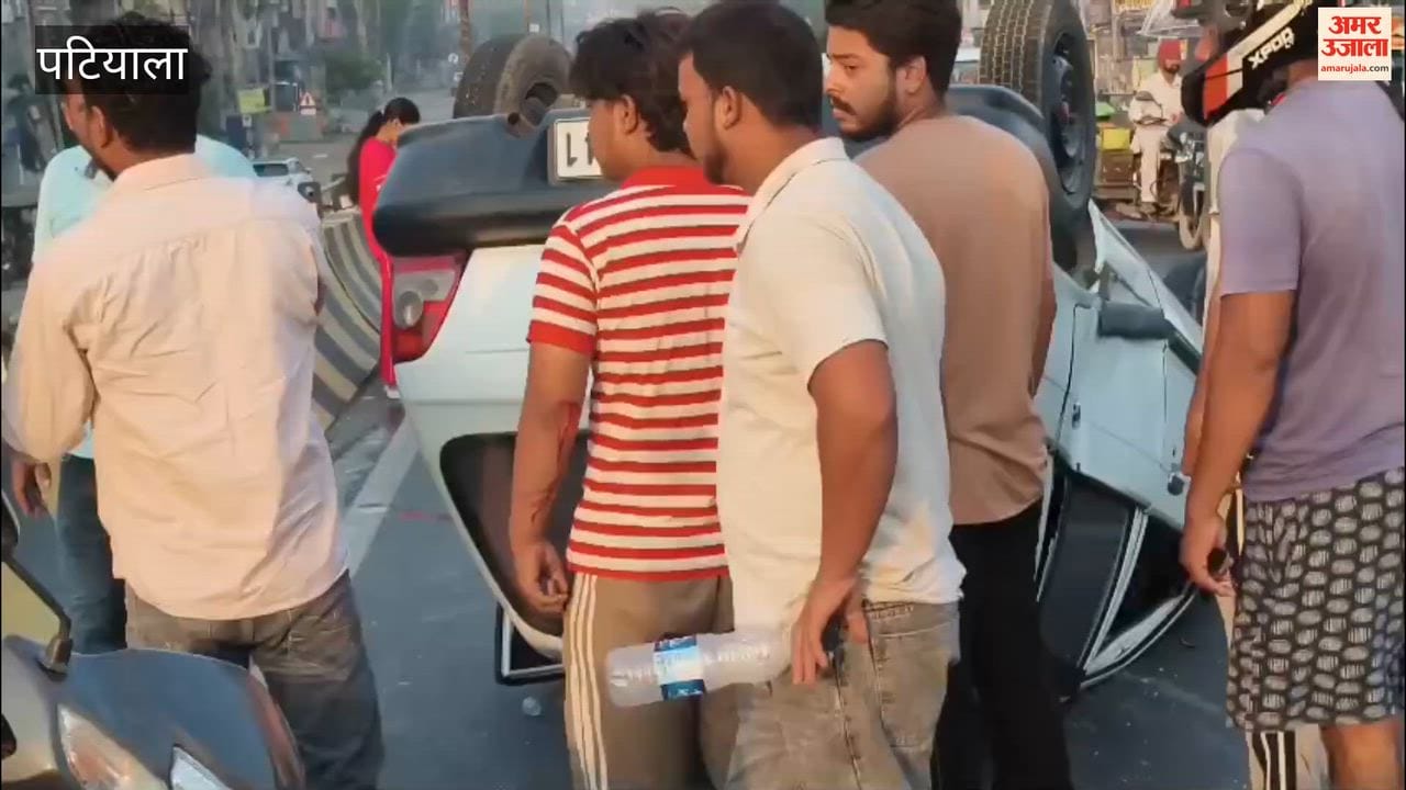 Accident on Rajpura flyover: Maruti car mangled; driver fell 20 feet down along with a makeshift cart.