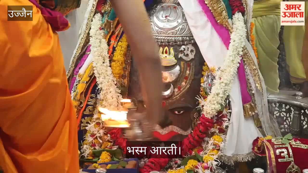 Bhang Shringar at Bhasma Aarti: Baba Mahakal Adorned with Moon, Trishul & Om on Forehead