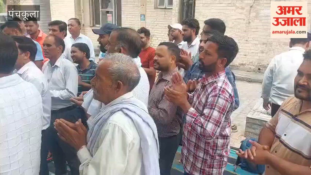 Electricity employees protest in Panchkula over their demands.